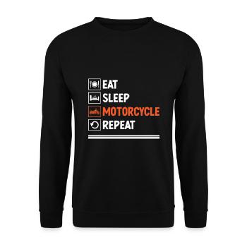 essen schlafen motorrad wiederholen motorrad biker mot - Unisex Pullover - Schwarz - Vorne - Alina (178cm) & Michal (187cm)