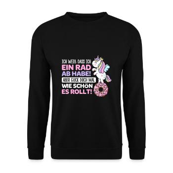 Ich Weiß Dass Ich Ein Rad Ab Habe Aber Guck Doch M - Unisex Pullover - Schwarz - Vorne - Alina (178cm) & Michal (187cm)