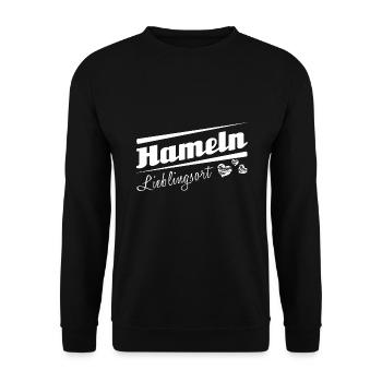 Hameln - Lieblingsort mit Stadtnamen - Unisex Pullover - Schwarz - Vorne - Alina (178cm) & Michal (187cm)