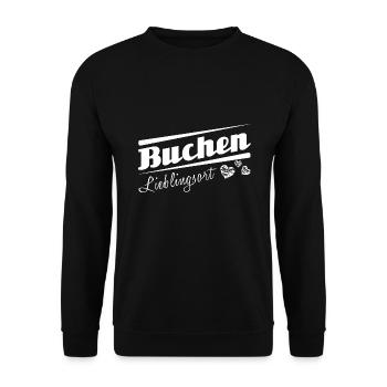 Buchen - Lieblingsort mit Stadtnamen - Unisex Pullover - Schwarz - Vorne - Alina (178cm) & Michal (187cm)