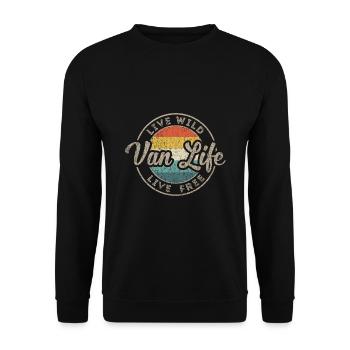 Van Life Vintage Retro Bus Transporter Road Trip - Unisex Sweatshirt - black - Front - Alina (178cm) & Michal (187cm)