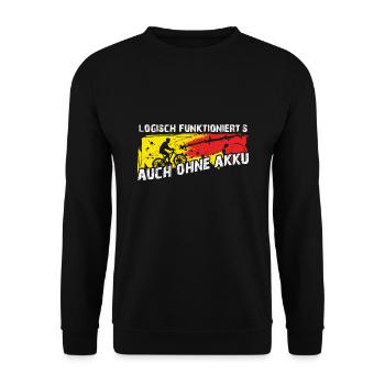 Biken ohne Akku ohne Motor - Unisex Pullover - Schwarz - Vorne - Alina (178cm) & Michal (187cm)