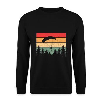 Retro Graphic Paragliding Paraglider Parachute Sky - Unisex Pullover - Schwarz - Vorne - Alina (178cm) & Michal (187cm)