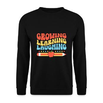 Wachsendes Lernen Lachende Lehramtsschüler - Unisex Pullover - Schwarz - Vorne - Alina (178cm) & Michal (187cm)