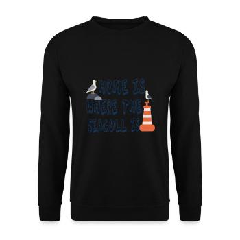 Zuhause ist, wo die Möwe ist - Unisex Pullover - Schwarz - Vorne - Alina (178cm) & Michal (187cm)
