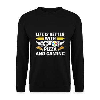 Life Is Better With Pizza And Gaming Video Game Pl - Unisex Pullover - Schwarz - Vorne - Alina (178cm) & Michal (187cm)