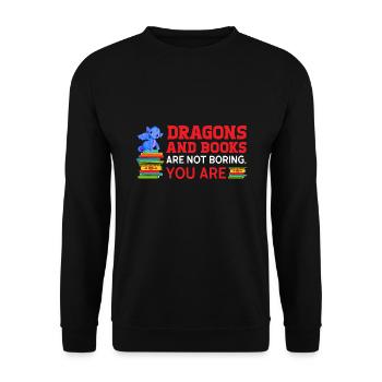 Drache Drache und Buch Drachenliebhaber Geschenk - Unisex Pullover - Schwarz - Vorne - Alina (178cm) & Michal (187cm)