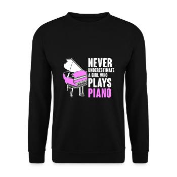 Unterschätze niemals ein Mädchen, das Piano Musicia spielt - Unisex Pullover - Schwarz - Vorne - Alina (178cm) & Michal (187cm)