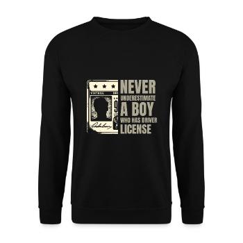 Ne sous-estimez jamais un garçon qui a un permis de conduire - Sweat-shirt Unisexe - noir - Devant - Alina (178cm) & Michal (187cm)