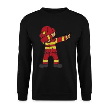 Retro Vintage Grunge Dabbing Dab Feuerwehrmann - Unisex Pullover - Schwarz - Vorne - Alina (178cm) & Michal (187cm)