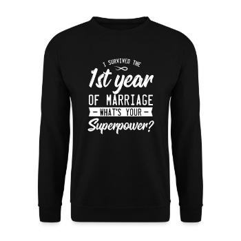 Hochzeitstag Hochzeit Ehe Ehemann heirate Geschenk - Unisex Pullover - Schwarz - Vorne - Alina (178cm) & Michal (187cm)