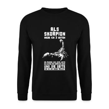 Stolz Illustration Sternzeichen Skorpion Spruch - Unisex Pullover - Schwarz - Vorne - Alina (178cm) & Michal (187cm)