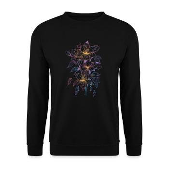 Lilien mit Regenbogenmotiv - Unisex Pullover - Schwarz - Vorne - Alina (178cm) & Michal (187cm)