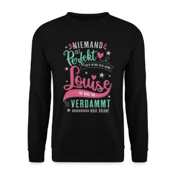 Louise Vorname lustiger Spruch Namenstag Geschenk - Unisex Pullover - Schwarz - Vorne - Alina (178cm) & Michal (187cm)