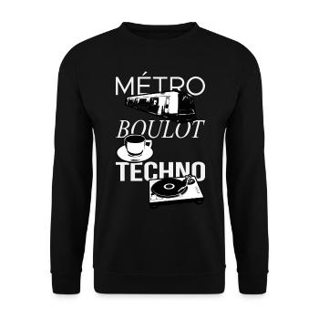 Metro Boulot TECHNO! - Sweat-shirt Unisexe - noir - Devant - Alina (178cm) & Michal (187cm)