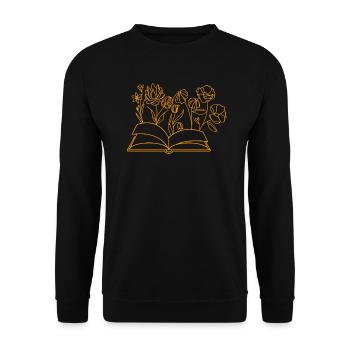 Buch mit Blumen, Lesen, Hobby, Leseratte, Blumen - Unisex Pullover - Schwarz - Vorne - Alina (178cm) & Michal (187cm)