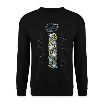 Monogramm Buchstabe I mit Krone, florales Ornament - Unisex Pullover - Schwarz - Vorne - Alina (178cm) & Michal (187cm)