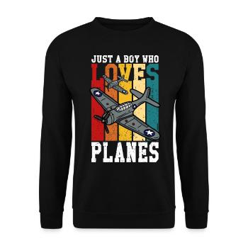 Nur ein Junge, der Flugzeuge liebt - Leidenschaft - Unisex Pullover - Schwarz - Vorne - Alina (178cm) & Michal (187cm)