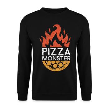 Pizza-Monster, lustiger Spruch, Pizza-Spruch - Unisex Pullover - Schwarz - Vorne - Alina (178cm) & Michal (187cm)