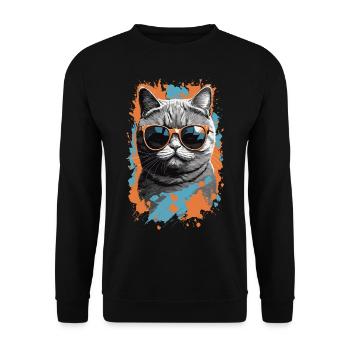 Britische Kurzhaar Katze Cooles Katzen Design - Unisex Pullover - Schwarz - Vorne - Alina (178cm) & Michal (187cm)