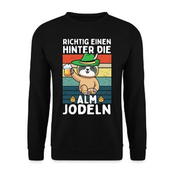 Faultier Einen Hinter Die Alm Jodeln - Unisex Pullover - Schwarz - Vorne - Alina (178cm) & Michal (187cm)