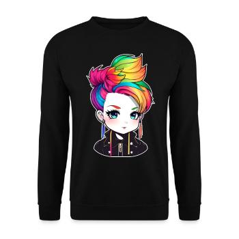 Cool punk girl with rainbow hair - Unisex Sweatshirt - black - Front - Alina (178cm) & Michal (187cm)