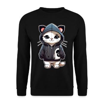 Chat cool avec sweat à capuche - Sweat-shirt Unisexe - noir - Devant - Alina (178cm) & Michal (187cm)