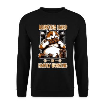 Hart arbeiten oder kaum arbeiten? - Unisex Pullover - Schwarz - Vorne - Alina (178cm) & Michal (187cm)
