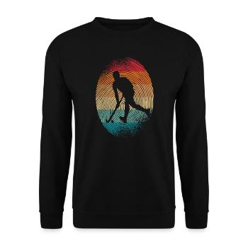Hockey Feldhockey Fingerabdruck Hockeyspieler - Unisex Pullover - Schwarz - Vorne - Alina (178cm) & Michal (187cm)