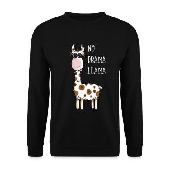 No Drama Llama - Lama Mit Sonnenbrille - Fun Comic - Unisex Pullover - Schwarz - Vorne - Alina (178cm) & Michal (187cm)