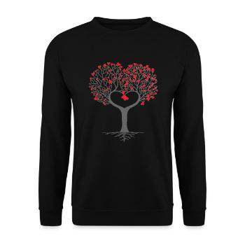 Baum Herz Liebe Ast Blätter Wurzel Lebensbaum - Unisex Pullover - Schwarz - Vorne - Alina (178cm) & Michal (187cm)
