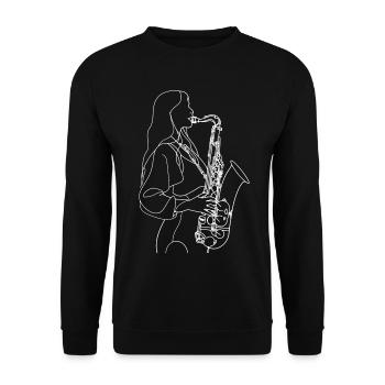 Weiblicher Saxophonist Line Art - Unisex Pullover - Schwarz - Vorne - Alina (178cm) & Michal (187cm)