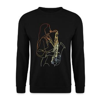 Vintage Saxophonistin Skizze - Unisex Pullover - Schwarz - Vorne - Alina (178cm) & Michal (187cm)