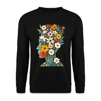 Abstrakte Kunst Blumen - Unisex Pullover - Schwarz - Vorne - Alina (178cm) & Michal (187cm)