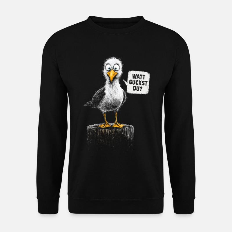 Watt guckst du? Freche Möwe – Nordsee Humor - Unisex Pullover - Schwarz