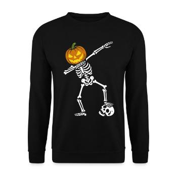 Halloween Dab Dance Skeleton with Skull - Unisex Sweatshirt - black - Front - Alina (178cm) & Michal (187cm)