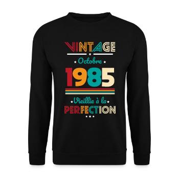 Anniversaire 40 ans - Vintage - Octobre 1985 - Sweat-shirt Unisexe - noir - Devant - Alina (178cm) & Michal (187cm)