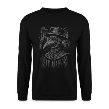 Mystischer Pestdoktor Porträt Design - Unisex Pullover - Schwarz - Vorne - Alina (178cm) & Michal (187cm)