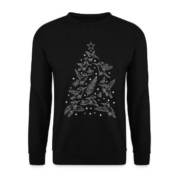 Weihnachtliche Kolibris Baum - Unisex Pullover - Schwarz - Vorne - Alina (178cm) & Michal (187cm)