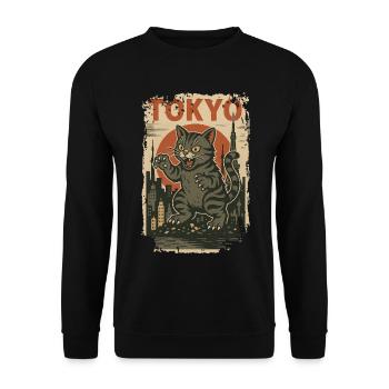 Vintage Japanese Cat Monster Art Japan Retro - Unisex Sweatshirt - black - Front - Alina (178cm) & Michal (187cm)