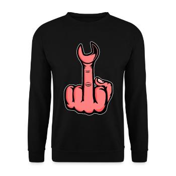 Mittelfinger Stinkefinger Schraubschlüssel Design - Unisex Pullover - Schwarz - Vorne - Alina (178cm) & Michal (187cm)