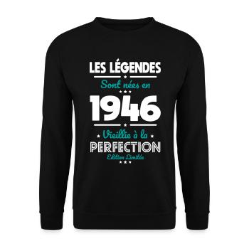 1946 – Legends – Perfekt gereift - Unisex Pullover - Schwarz - Vorne - Alina (178cm) & Michal (187cm)