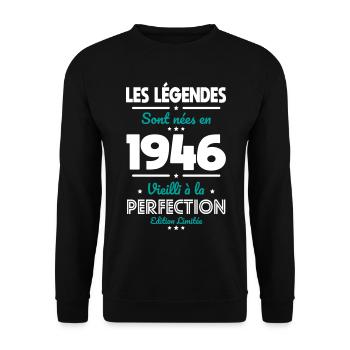 1946 – Legends – Perfekt gereift - Unisex Pullover - Schwarz - Vorne - Alina (178cm) & Michal (187cm)