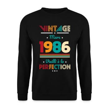 40-jähriges Jubiläum – Jahrgang – März 1986 - Unisex Pullover - Schwarz - Vorne - Alina (178cm) & Michal (187cm)