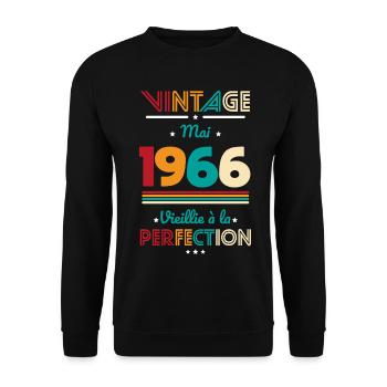Anniversaire 60 ans - Vintage - Mai 1966 - Sweat-shirt Unisexe - noir - Devant - Alina (178cm) & Michal (187cm)