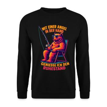 Angler Ruhestand: Cooler Bär mit Sonnenbrille - Unisex Pullover - Schwarz - Vorne - Alina (178cm) & Michal (187cm)