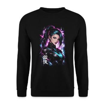 Femme Héroïne cyberpunk néon violet - Sweat-shirt Unisexe - noir - Devant - Alina (178cm) & Michal (187cm)