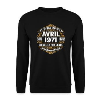 Millésime avril 1971 shirt Anniversaire Avril 1971 - Sweat-shirt Unisexe - noir - Devant - Alina (178cm) & Michal (187cm)