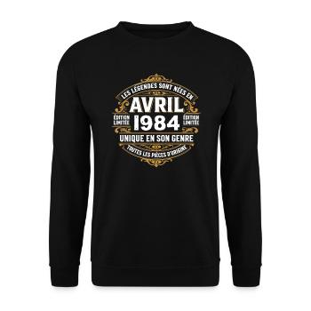 Millésime avril 1984 shirt Anniversaire Avril 1984 - Sweat-shirt Unisexe - noir - Devant - Alina (178cm) & Michal (187cm)