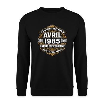 Millésime avril 1985 shirt Anniversaire Avril 1985 - Sweat-shirt Unisexe - noir - Devant - Alina (178cm) & Michal (187cm)